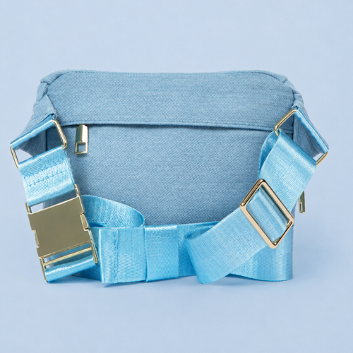 Blue Jean belt bag strap and buckle detail